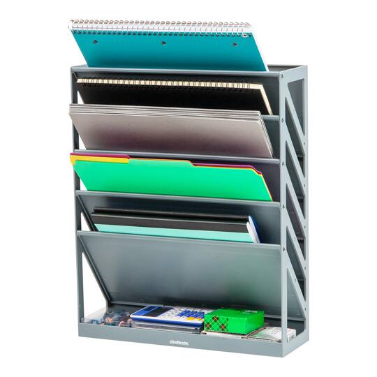 Mind Reader 5-Tier Vertical File Storage, Desktop Organizer, Wall Mount, Office, Plastic, Gray